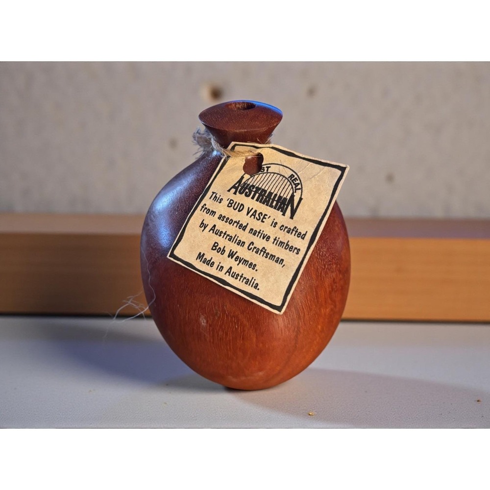 Bob Weymes Dreamtime Australia Red Gum Wood Bud Vase Signed Hand Turned VTG